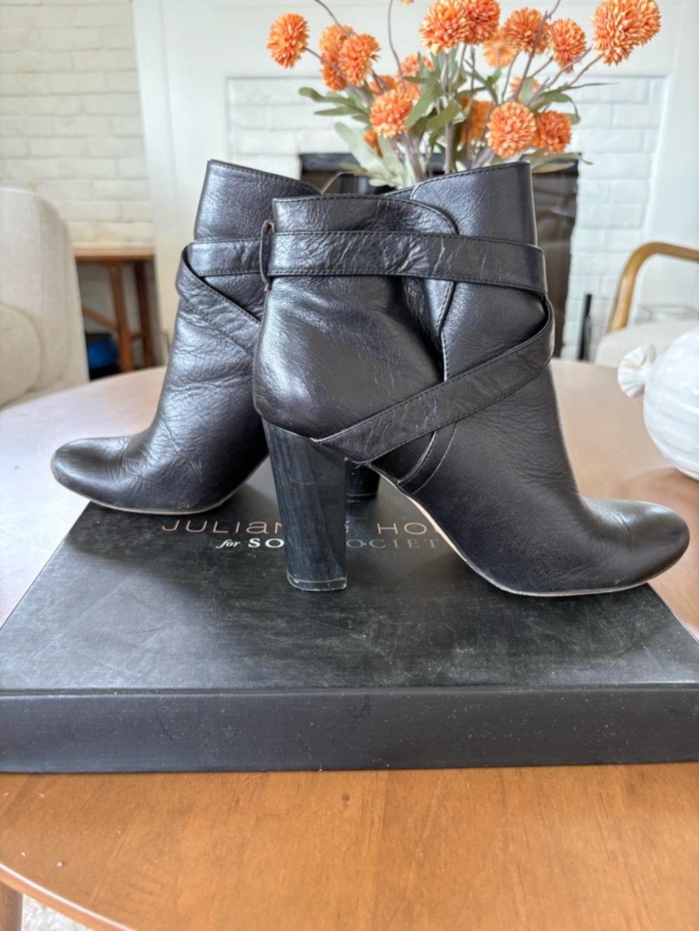 Julianna Hough for Sole Society Black Leather Wrap-Ankle Booties